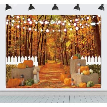 Imagem de ZhrGoflli Cenário de outono de 3 x 2,4 m para fotografia outono floresta caminho abóbora palheiro fundo reutilizável grande decorações de festa retrato vídeo sessão de fotos fundo