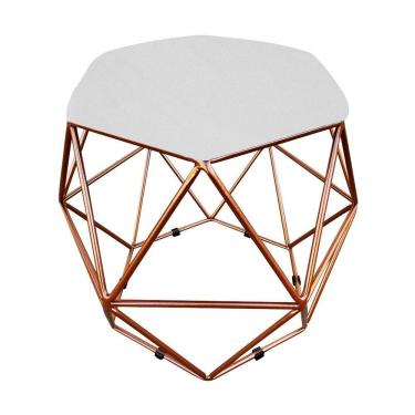 Imagem de Puff Aramado Hexágono Suede Base Bronze - D'rossi Branco