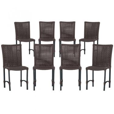 Imagem de 8 Cadeiras De Jantar Cannes De Alumínio Pintura Preta Trama Marrom
