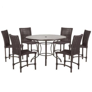 Imagem de Mesa Ascoli 120 Cm Com 6 Cadeiras Cannes De Alumínio Trama Marrom