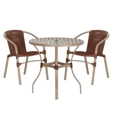 Imagem de 02 Cadeiras Floripa E Mesa Roma 80cm Fendi Trama Original Marrom