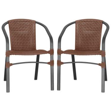 Imagem de 02 Cadeiras Floripa Alumínio Pintura Preta Trama Original Marrom