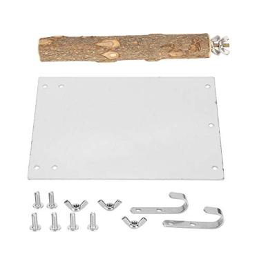 Imagem de QANYEGN Espelho para pássaros, poleiro de espelho para pássaros em aço inoxidável, espelho para calopsita com haste de madeira e gancho para papagaios pequenos e médios