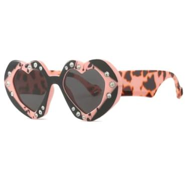 Imagem de Óculos de Sol Femininos de Luxo em Formato de Coração com Diamantes e Strass (C5FlorRosa-Preto)