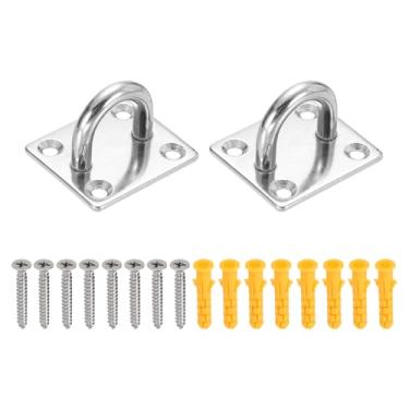 Imagem de PATIKIL M6 Ganchos de teto de aço inoxidável, placa de olho, 2 peças de ganchos quadrados resistentes para ferragens marítimas com parafusos para redes, cadeiras suspensas, balanços, prata