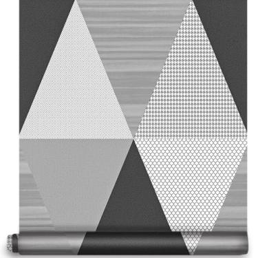 Imagem de Papel de parede geométrico triangular, descascar e colar, 17,7 cm × 9,24 m, papel de contato diamante cinza removível autoadesivo vinil decorativo forro de prateleira de gaveta para renovação de