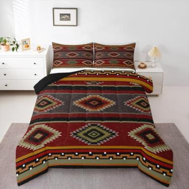 Imagem de Feelyou Conjunto de cama de edredom geométrico do sudoeste, nativo americano, tamanho casal, boêmio, feminino, masculino, tribal, respirável, macio, leve e microfibra
