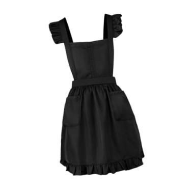 Imagem de Baoblaze de empregada doméstica retrô com babados, fantasia de empregada doméstica, feminino para festa à fantasia, ideal para cozinha, café e, Preto