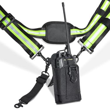 Imagem de HYS Bolsa de rádio MOLLE, coldre universal para walkie talkie para cinto e colete, alça de ombro refletiva ajustável com alça anti-balanço, suporte de rádio tático portátil com mãos livres