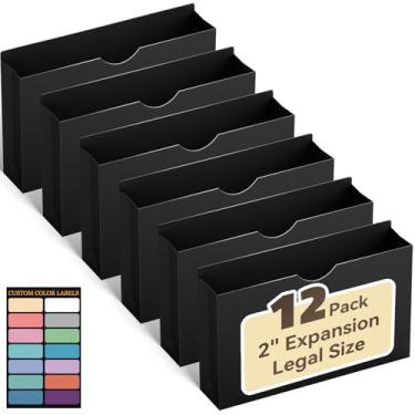 Imagem de ANSOOK Jaquetas de arquivo de plástico reforçado, pastas de arquivo sanfonadas de expansão resistentes de 5 cm, pasta de arquivo tamanho ofício, 12 pastas Poly Manila, aba reta, pasta preta para