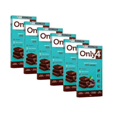 Imagem de Kit 6X: Chocolate 55% Cacau Sem Lactose Vegano Only4 70g