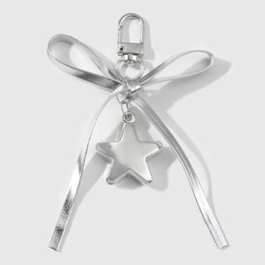 Imagem de Chaveiro feminino com laço de prata y2k, pingente de chaveiro fofo, berloques de bolsa, clipe de chaveiro, presentes de amizade, enfeites de meia de Natal