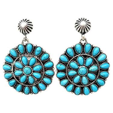 Imagem de Emulily Brincos redondos de flor de abóbora turquesa ocidental Navajo, Metal, n