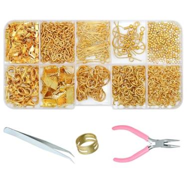 Imagem de Gacuyi Kit de suprimentos para fabricação de joias, kit de reparo de joias com alicates, achados e fios de contas para reparo de descobertas de joias e miçangas (ouro)