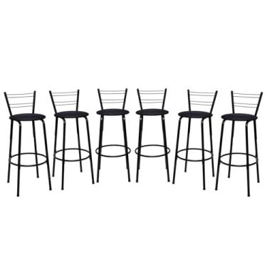 Imagem de Banqueta Altas Flórida Estrutura Preta 70cm Para Balcão Cozinha, Bar, Bistrô, Americano Kit 06 Unidades - Itagold (Preto)