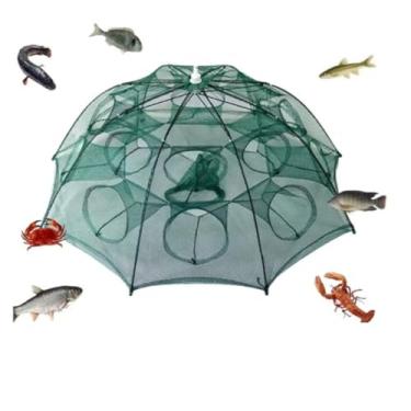 Imagem de Covo Armadilha Com 6 ou 8 Furos Pesca Peixes Siri Lambari Camarão Iscas Guarda Chuva Anzol(8 Furos)