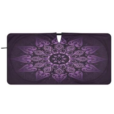 Imagem de Blueangle Para-brisa mandala roxa - 149.9 cm x 76.2 cm dobrável carro janela dianteira para-sol blocos raios UV viseira de sol (983)