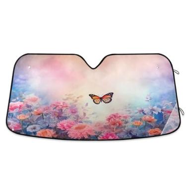 Imagem de ATTX Para-brisa de carro de borboletas cor-de-rosa 139.7 cm x 70.1 cm escudo solar universal com proteção UV, persiana de janela frontal automática dobrável para caminhões Sedans SUVs #7