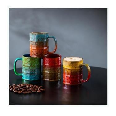 Imagem de LGQ Conjunto de canecas de café de cerâmica de 117 ml, perfeito para reuniões de família no escritório - Seguro para lava-louças e micro-ondas (4, multicolorido)