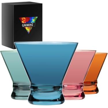 Imagem de Gnimihz Conjunto de 4 copos de martini coloridos - copos de coquetel de cristal, copo de martini sem haste para bar, martini, cosmopolita, Manhattan, gimlet, conhaque Pisco Sour, copos de Margarita