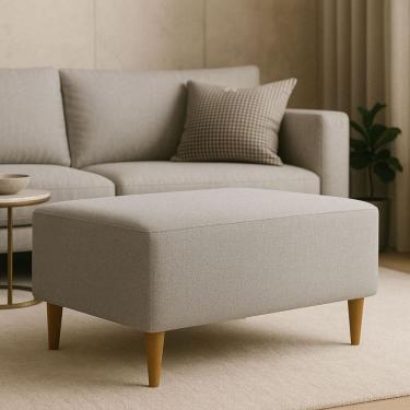 Imagem de Puff Bela Manu Decor Madri Pés Palito Em Linho Cinza Claro