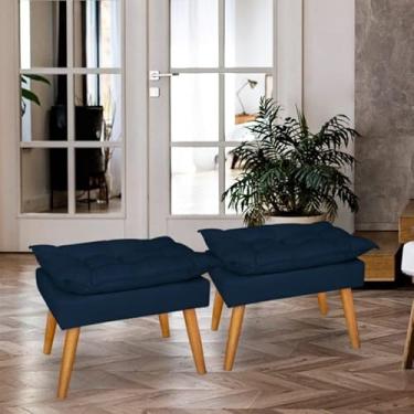 Imagem de Kit 2 Puff Decorativo Opala Bege – Puff Apoio para Pés Estofado Moderno para Sala, Quarto e Amamentação(Azul marinho)