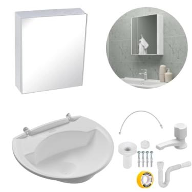 Imagem de Armário Espelheira + Pia Lavatório 4L + Torneira Reforçada + Sifão Sanfonado + Engate Flexível + Veda Rosca