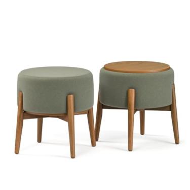 Imagem de Kit 2 Puff Decorativo com Mesa Auxiliar Dual – Puff Multiuso Estofado em Linho para Sala e Quarto(VERDE)