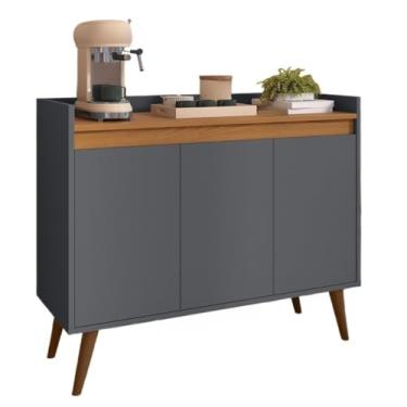 Imagem de Aparador Buffet Sala Hall De Entrada Cantinho Do Café Retrô Prateleira Interna(3 Cinza Com Freijó)