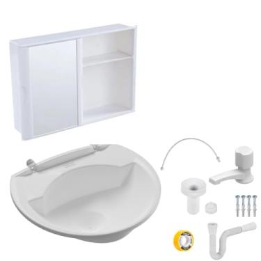 Imagem de Armário Espelheira + Pia Lavatório 4L + Torneira Reforçada + Sifão Sanfonado + Engate Flexível + Veda Rosca