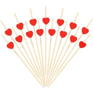 Imagem de Palitos de bambu em formato de coração vermelho com 300 peças de 12 cm de comprimento em formato de coração para aperitivos de frutas natural bambu alimentos palitos para dia dos namorados, casamentos