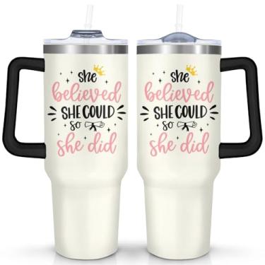 Imagem de Ceovfoi Copo de graduação com tampa e canudo, copo de graduação de 1,134 g, caneca de café de viagem, presentes de formatura 2024