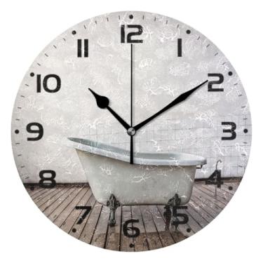 Imagem de JUZIHAI Relógio de parede para banheira, silencioso, sem tique-taque, relógios de parede redondos operados por bateria, fácil de ler, relógio decorativo de parede para casa, cozinha, sala de estar