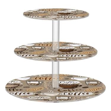 Imagem de JUZIHAI Suporte acrílico para cupcake com tema de café, 3 camadas, torre de exibição de bolo transparente com almofadas antiderrapantes, suporte de cupcake para festa, aniversário, casamento, mesa de