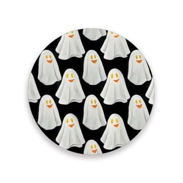 Imagem de JUZIHAI Conjunto de 2 porta-copos de Halloween Boo, porta-copos redondos absorventes de pedra cerâmica com base de cortiça, tapete de proteção de mesa para cozinha, bar, decoração de casa