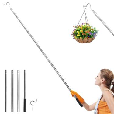 Imagem de KHZSPP Vara de gancho de roupas, haste de extensão telescópica ajustável de aço inoxidável, varas de gancho refinadas adequadas para varal de roupas e teto
