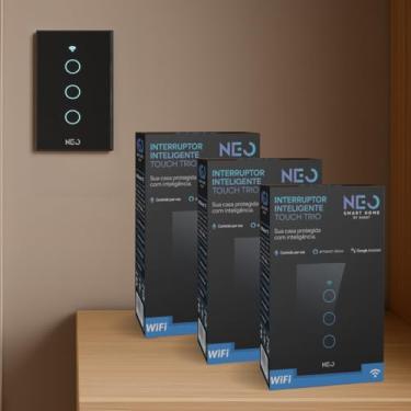 Imagem de Kit Interruptor Inteligente Smart Wi-fi 2.4 GHz 3 Botões Preto ou Branco com Alexa google Bivolt Neo Avant (3, Preto)