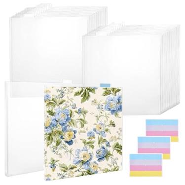 Imagem de FINGERINSPIRE Organizador de armazenamento de papel para scrapbook com 24 peças de abas adesivas de 32 x 32,5 cm, organizador de papel multiuso, divisórias retangulares transparentes para papel-cartão