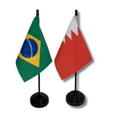 Imagem de Kit Bandeira de Mesa Brasil e Bahrein, Decorativa, 26cm Altura Total, 18x11cm, Multicolorido, Oxford, Base Plástica, Escritório e Eventos