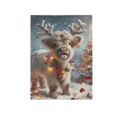 Imagem de Decoração de jardim de vaca de rena para bandeiras de jardim sazonais verticais dupla face 71 x 101 cm