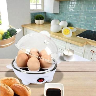 Imagem de Cozedor Elétrico de Ovos Automático, Capacidade para 7 Ovos, Compacto, Tampa Transparente, Cores Variadas, Branco, Amarelo, Rosa e Azul. Voltagens 110/220... (Branco/Amarelo/Rosa/Azul)