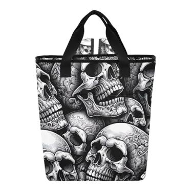 Imagem de Joitme Sacos térmicos de caveira preta e branca, 36 latas, refrigeradores laterais macios, isolados à prova de vazamento, à prova de vazamento, bolsa térmica para almoço
