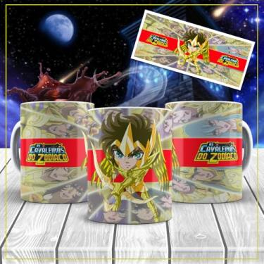 Imagem de Caneca Porcelana Os Cavaleiros do Zodíaco Cavaleiro de Ouro Todos Os Personagens 325ml (Sagitário)