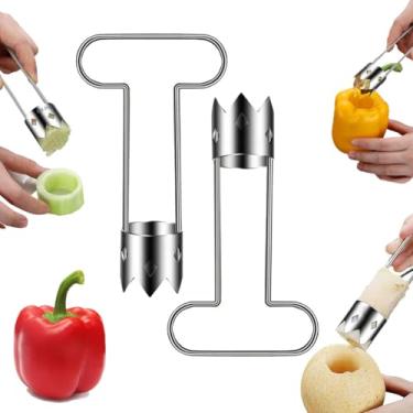Imagem de 2 peças de descaroçador de sementes de pimentão vermelho - removedor multifuncional de frutas e vegetais, utensílios de cozinha para pimenta, abacaxi, pera (tipo T espesso)