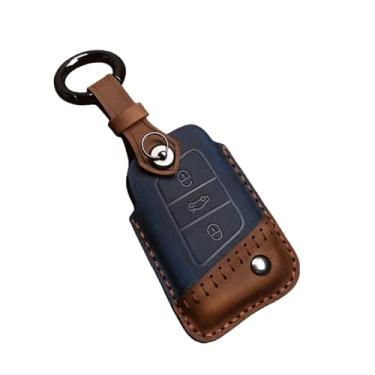 Imagem de Capa de couro crazy horse para chave de carro, compatível com vw tayron lavida sagitar tiguan magotan passat, acessórios de capa remota(B Blue)