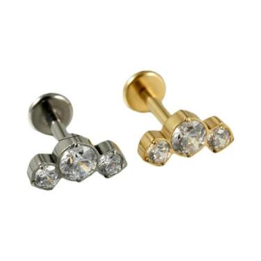 Imagem de Brinco De Titânio Zircon Com Base Plana Para Lóbulo, Helix E Tragus, C