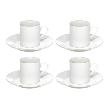 Imagem de Jogo 4 Xícara De Café Porcelana Borda Dourada Com Pires Royal Premium 90ml Haüskraft