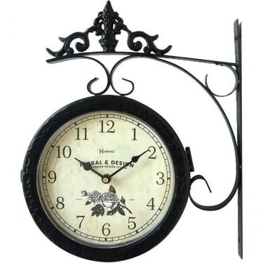 Imagem de Relógio De Parede Dupla Face Estação Trem/ Varanda/ Jardim Herweg 6488
