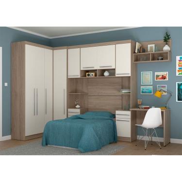 Imagem de Guarda Roupa Canto Reto Modulado Solteiro De Canto Master Luciane 3 Portas 2 Gavetas Avelã Rústico-areia Kit