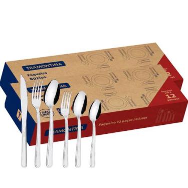 Imagem de Faqueiro Tramontina Aço Inox Faca Churrasco Búzios 144 Peças